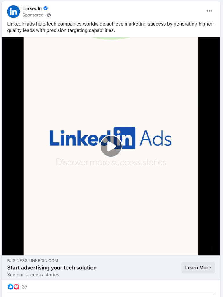 Linkedin Facebook video ad example