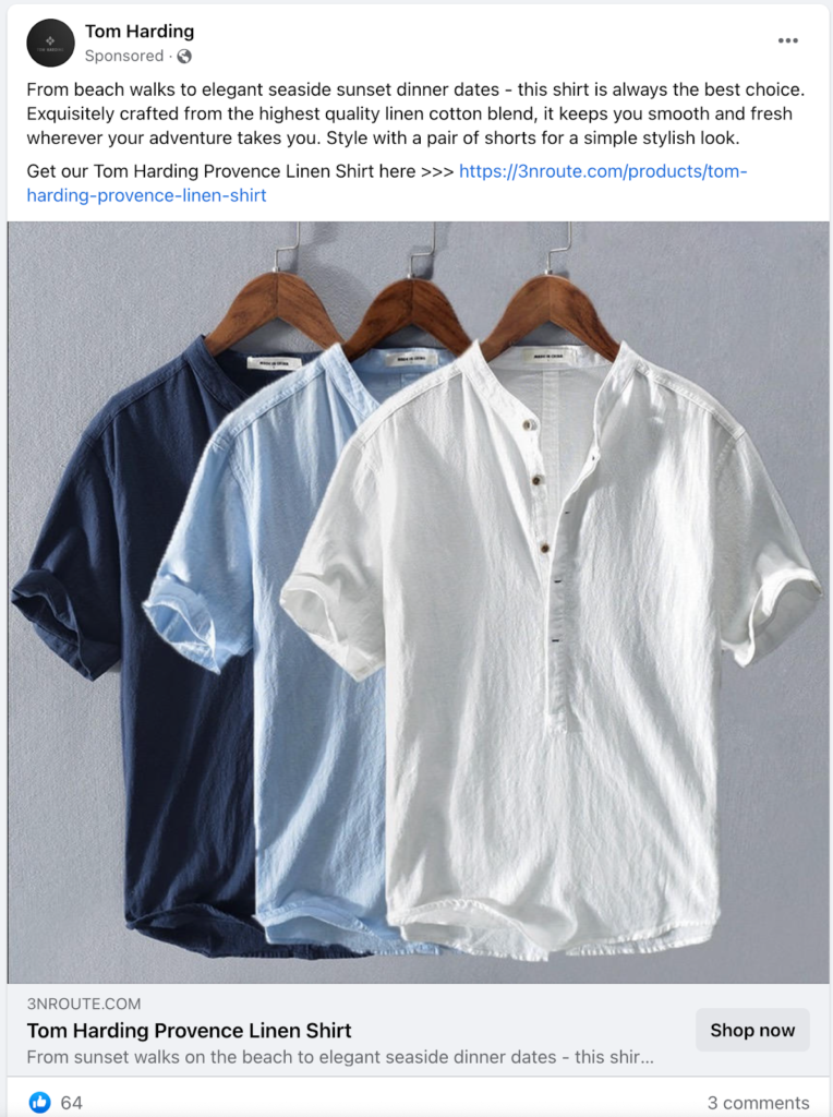 clothing facebook ad example